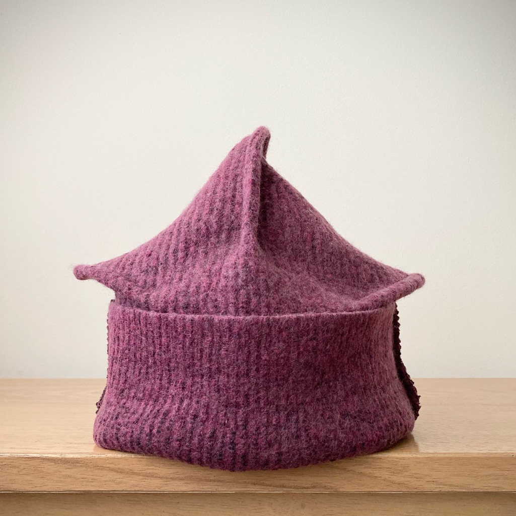 Joodito Origami Crown Wool Sweater Hat Bucket Beanie Cloche Cap Ribbed Purple